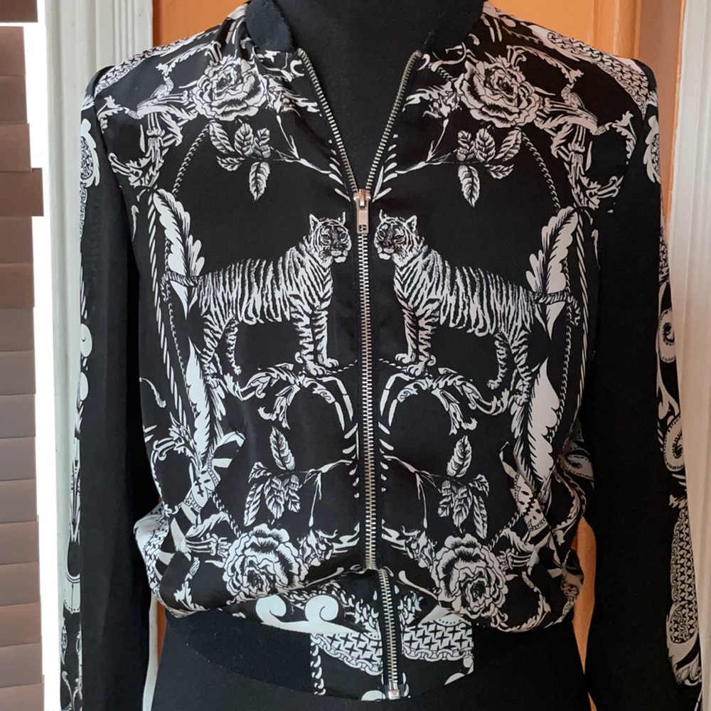 Zippered Bomber Style Jacket . Baroque Print